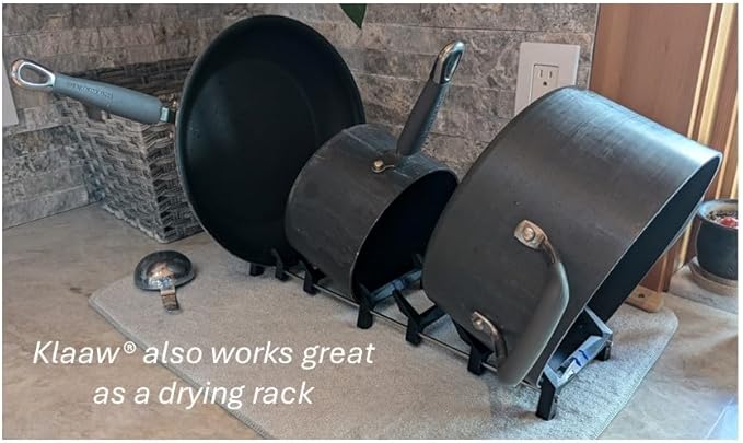 Pan & lid rack for storage or drying for kitchenware from Hexclad, T-fal, Circulon, Calphalon, Carote, Cuisinart, Blue Diamond, and others including induction pans