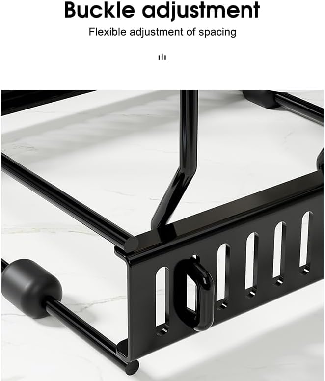 Expandable Pots and Pans Organizer Rack, Pot Lids Cutting Boards Kitchen Cabinet Organizer with 7 Adjustable Compartments, Cookware Bakeware Rack for Kitchen Cabinet Countertop Storage(Black)