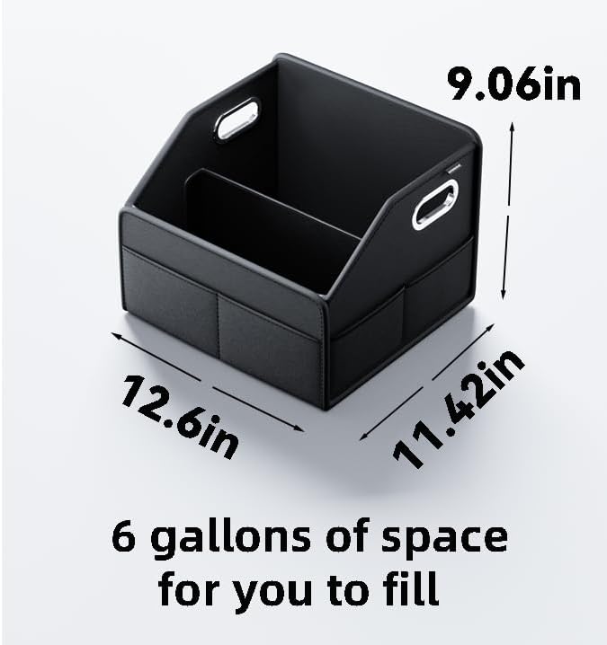 Black premium leather car trunk storage box - compact, suitable for any car model, trunk, front seat storage, home storage (6 gallons)