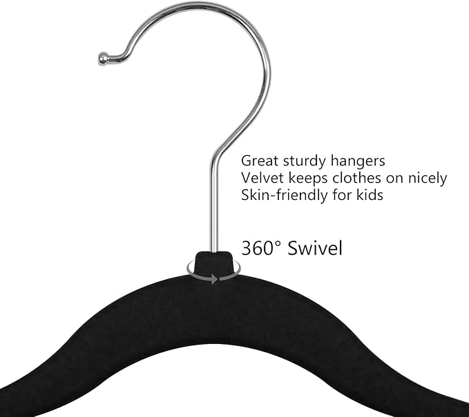 GoodtoU Infant Clothes Hangers Black Velvet, Toddler Hangers 50 Pack Non Slip for Baby Clothes