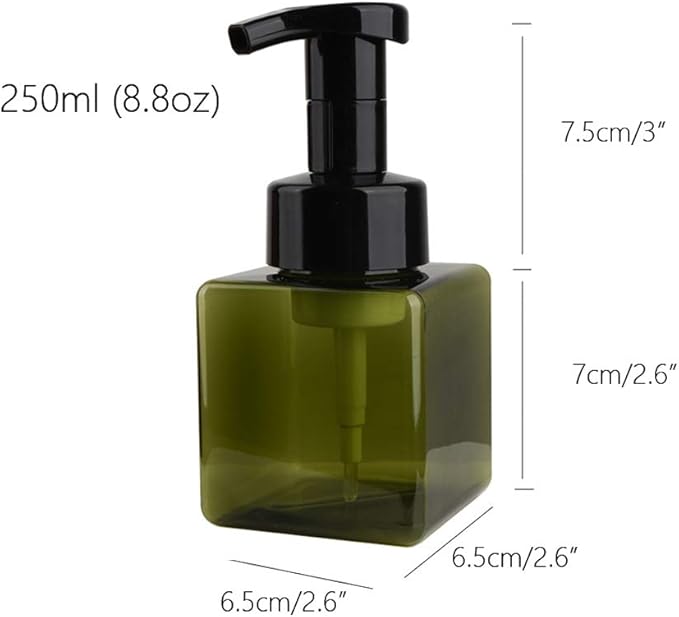 UUJOLY Foaming Soap Dispenser, 250ml (8.5oz) Refillable Pump Bottle for Liquid Soap, Shampoo, Body Wash (2 Pcs) (Small Green)