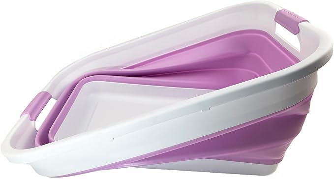 SAMMART 41L (10.8 gallon) Collapsible Plastic Laundry Basket - Foldable Pop Up Storage Container/Organizer - Portable Washing Tub - Space Saving Hamper/Basket (Rectangular, White/Pale Purple)
