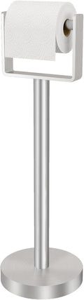 YUMORE Toilet Paper Holder Free Standing, Stainless Steel Toilet Paper Stand, Weighted Base Floor Tissue Roll Holder for Bathroom, Brushed Nickel 200UP