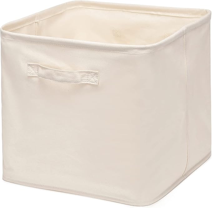 Decorative Basket Rectangular Fabric Storage Bin Organizer Basket with Handles for Clothes Storage (13.7 x 13.7 x 12.5, Beige)