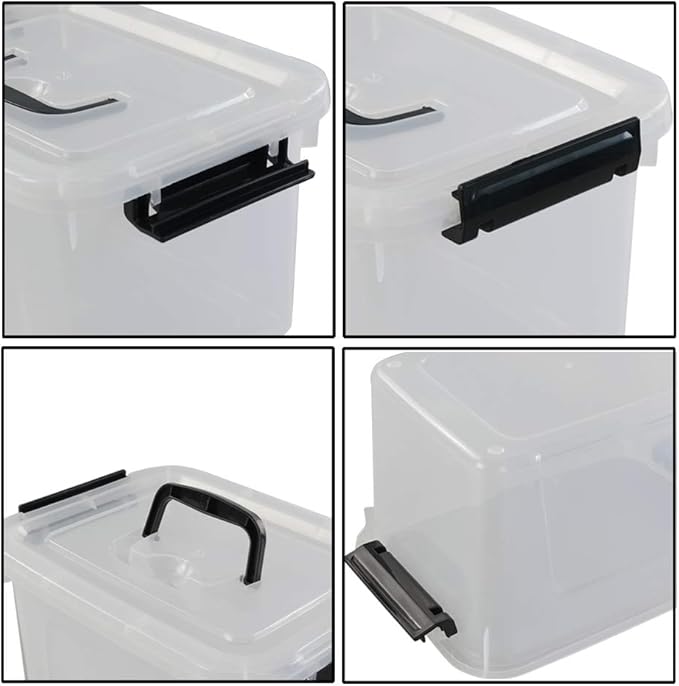Begale 5 Quart Plastic Small Storage Container, Clear Latch Box with Latches, 4-Pack
