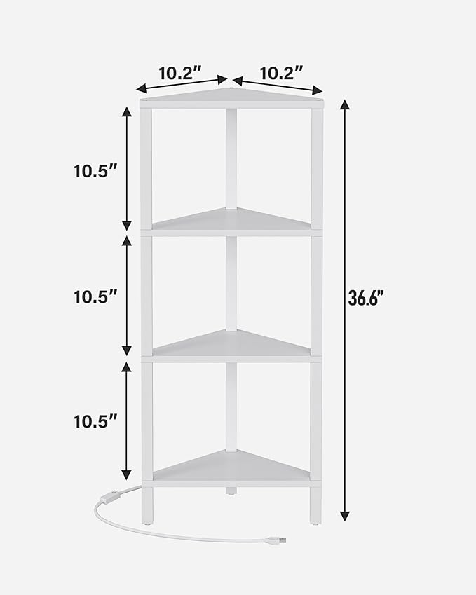 TUTOTAK Corner Shelf, 4-Tier Corner Bookshelf for Small Space, Narrow Display Corner Shelf Stand with Storage Rack, for Living Room, Bedroom, White BS05BW004L