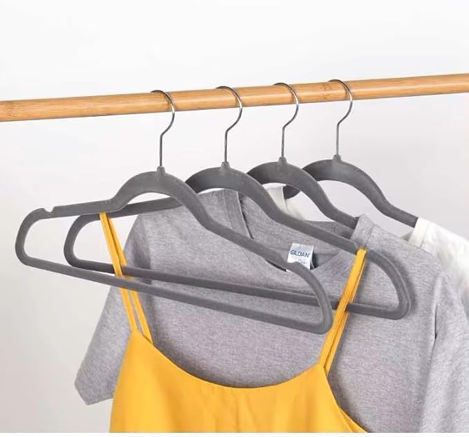 Generic 30pck Velvet Hangers - Heavy Duty Black Hangers for Coats, Pants & Dress Clothes - Non Slip Clothes Hanger Set - Space Saving Felt Hangers for Clothing - Black/Gray Hnagers (Gray, 30)
