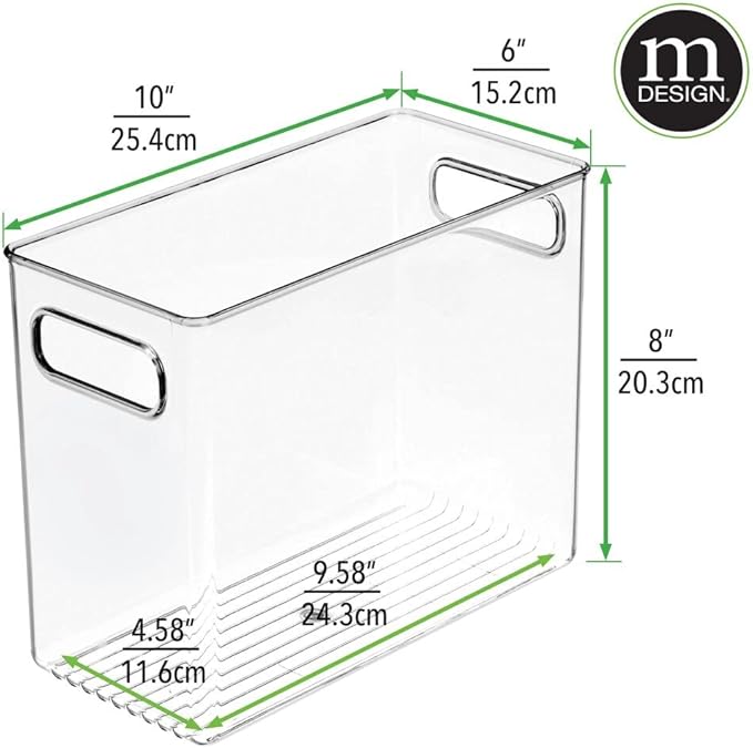 mDesign Plastic Modern Kitchen, Pantry Food Storage Container Bin w/ Handles - Cabinet, Fridge/Freezer, Countertop Organizer - Snacks/Drink/Appliances; Ligne Collection, Clear, 10x5x8 (Pack of 1)
