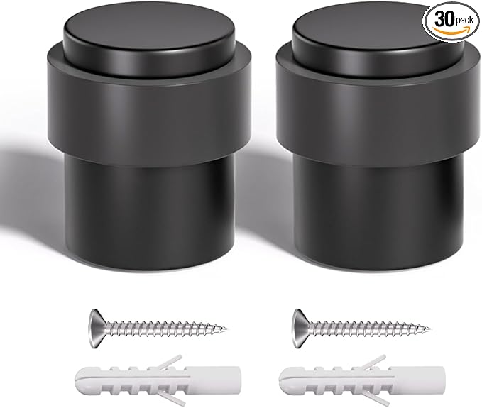 SANATO 30Pcs Black Door Stopper Floor Mounted with Black Rubber, Cylindrical 304 Stainless Steel Made