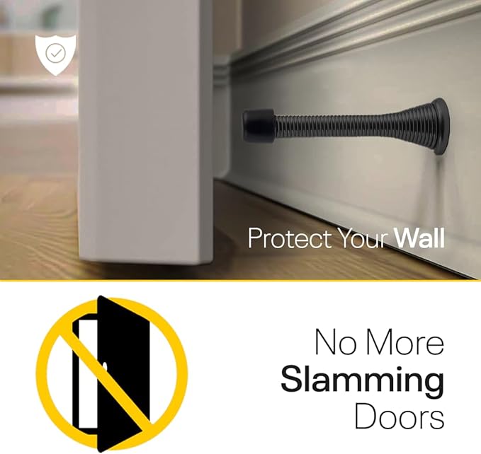Door Stoppers for Wall – Spring Door Stopper – Black Door Stops – 3-1/4" – Black Door Stopper – Pack of 4 – Door Stoppers for Bottom of Door – Doorstop – Door Stops for Wall – Home, Offices, Schools