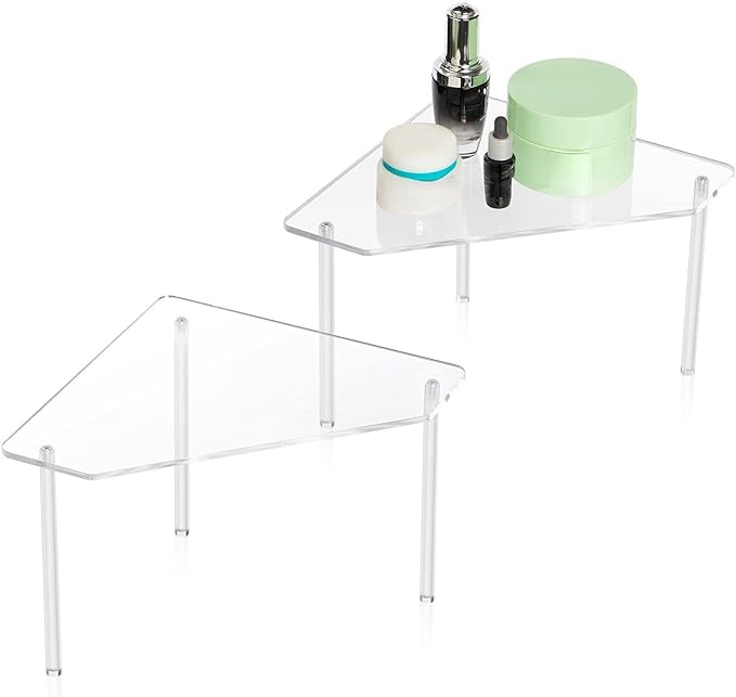 Jetec 2 Tier Corner Bathroom Organizer Countertop Shelf Acrylic Bathroom Table Organizer Vanity Tray Sink Stackable Clear Shower Corner Vanity Shelf for Kitchen Toilet Makeup Storage