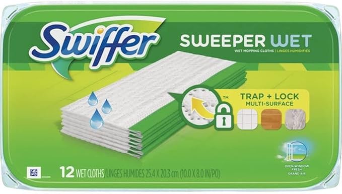Sweeper Wet Mopping Pad Refills for Floor Mop Open Window Fresh Scent 12 Count - 4 Pack
