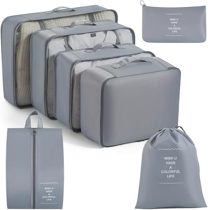 7set Packing Cubes for suitcases Travel Storage Bag Mesh Breathable Travel Packing Cubes for Suitcases Durable Travel Compression Storage Shoe Bag