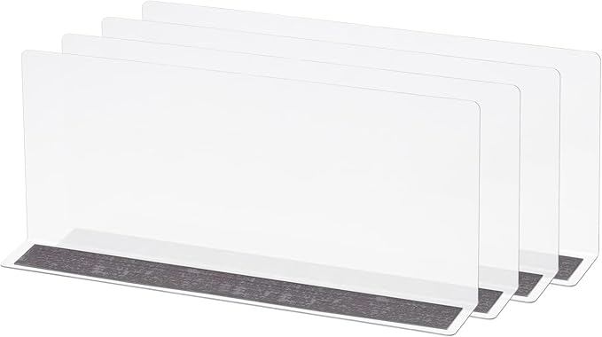 MECCANIXITY L Type Shelf Dividers, PVC Clear Closet Shelf Separator Organizer Clapboard for Cabinet Supermarket with Magnetic Strip 28 x 4 x 12cm Pack of 4