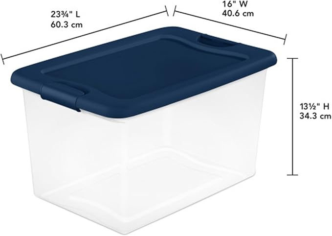 Sterilite 24-Pack Color Program, Large Clear Plastic Storage Bins with Lids, 64 Quart, Blue - Stackable Organizing Container Boxes for Closet, Bathroom, and Office