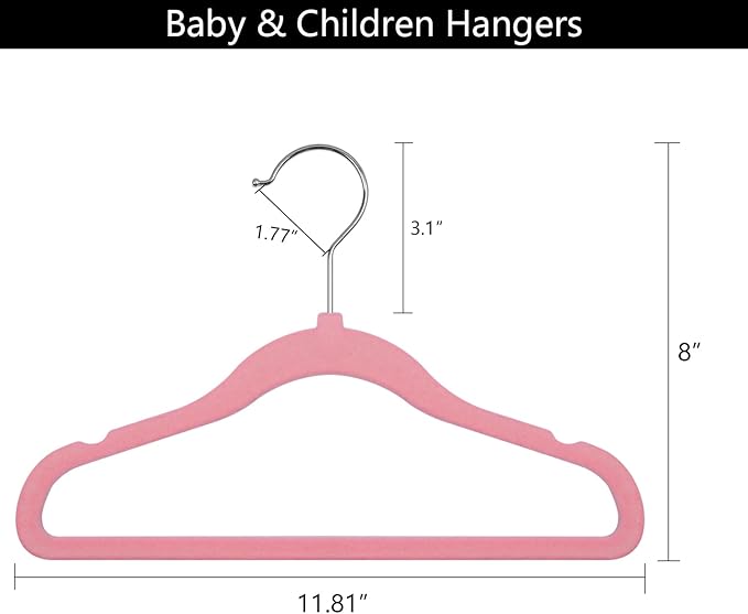 GoodtoU Kids Hangers Velvet Baby Hangers Non Slip Pink Toddler Infant Hanger 20 Pack Baby Clothes Hanger for Closet