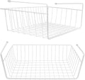 Tebery 2 Pack White Under Shelf Wire Basket Hanging Storage Baskets, Under Cabinet Add-on Storage Racks Slide-in Baskets Organizer for Kitchen Pantry Desk Bookshelf