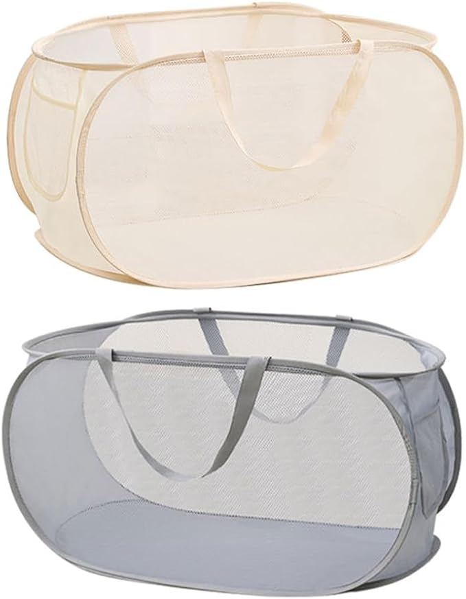 LATERONON 2 Pcs Mesh Popup Laundry Hamper, Opening Laundry Basket,Popup Laundry Basket with Durable Handles,Foldable Pop-up Mesh Hamper Dirty Clothes Basket for Clothes & Laundry-Home Organization