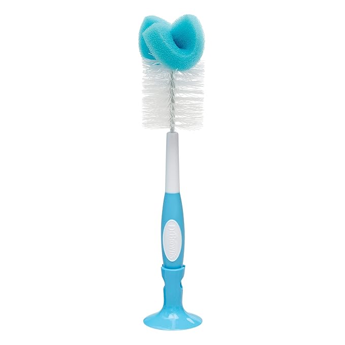 Dr. Brown's Reusable Sponge Baby Bottle Cleaning Brush with Suction Cup Stand,Scrubber and Nipple Cleaner,BPA-Free,Blue,(Pack of 12)