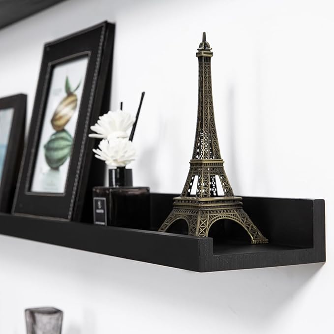 AZSKY Picture Ledge Shelf, Floating Shelves Set of 2, 48 Inches Picture Shelves for Wall with Ledge, Long Shelf Wall Mounted for Living Room Bedroom Decor Books Photo Frames - Black