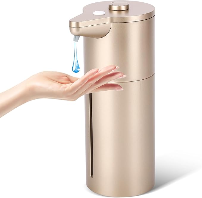 Automatic Soap Dispenser Touchless, Kitchen & Bathroom, Hands-Free, Adjustable Volume, Long Battery Life, Compatible with Thick & Thin Soap, Easy for Toddlers, Clog-Free, Gold ABS