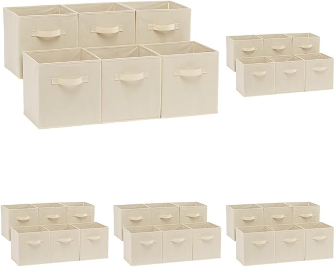 Amazon Basics Collapsible Fabric Storage Cubes Organizer with Handles,Sturdy,Beige,10.5-x-10.5-x-11-inch,6 Count (Pack of 5)
