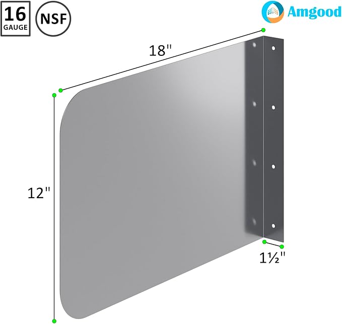 18 in. x 12 in. Wall Mount Stainless Steel Splash Guard - 16-Gauge 304 Stainless Steel