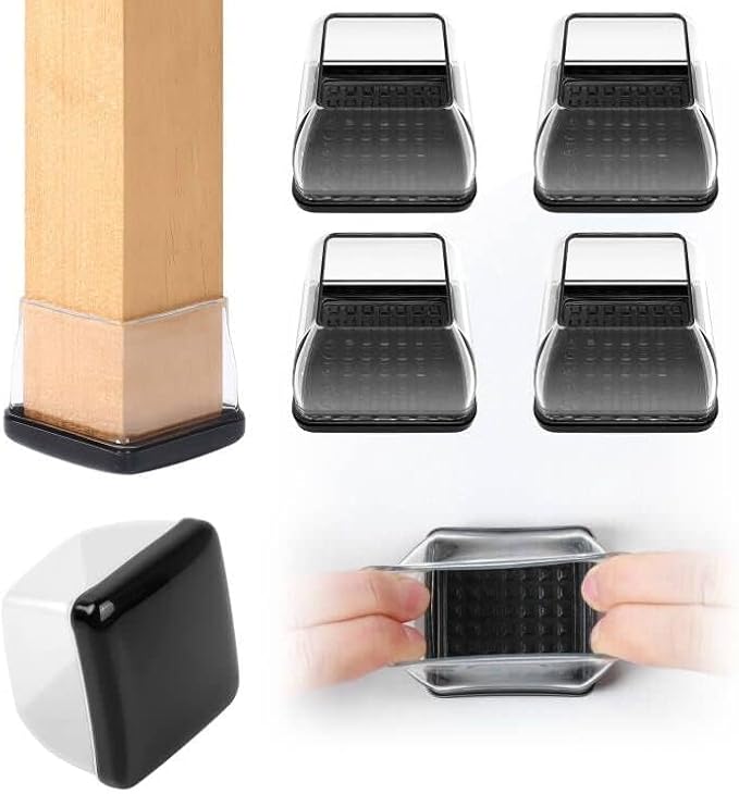 Ezprotekt Chair Leg Sliders for Carpet, 8 Pcs Square Chair Glides for Carpet, Carpet Furniture Pads Stool Leg Protectors Caps, Carpet Furniture Glides Quickly and Easily (XL Fit: 1.5" - 2")