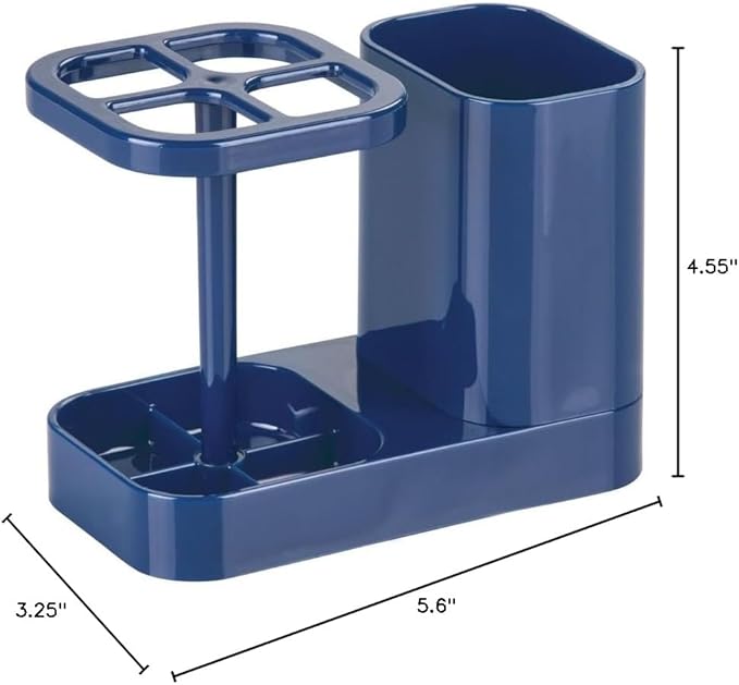 iDesign Toothbrush Holder with Storage Cup, Bathroom Sink Organizer for Toothpaste and Electric Toothbrushes, Blue