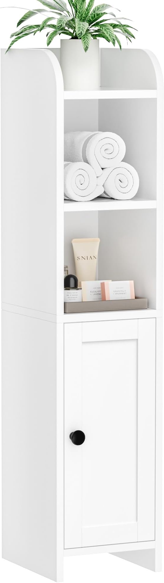 Homhedy Small Bathroom Storage Corner Floor Cabinet with Door and Shelves, Beside The Toilet Paper Stand for Skinny, Narrow Toilet Paper Cabinet, 7.9" D x 7.1" W x 31" H, White