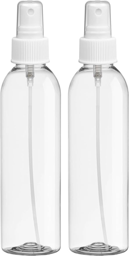 BRIGHTFROM Fine Mist Spray Bottles 6 OZ, Cylinder BPA Free Refillable Containers, Clear, Empty for Essential Oils, Spray, Water - 2 PACK (White)