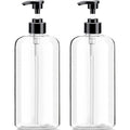 Empty Plastic Pump Bottles Dispenser 2 Pack 32oz/ 1 Liter Portable Clear BPA-Free Cylinder Shampoo Lotion Hand Pump Bottle Durable Refillable Containers (Clear, 32 Oz, 2 Pack)