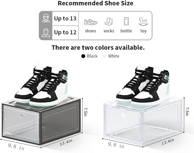 12 PACK Large Shoe Storage Boxes, Shoe Boxes Clear Plastic Stackable, Shoe Organizer for Size 12 (Clear 12 Pack)