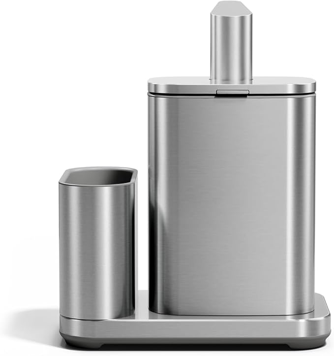 simplehuman Pulse Pump, 16 oz. with Caddy, Premium Soap Dispenser for Kitchen and Bathroom, Drip and Clog Free Valve, Mess-Free Wide Refill, Magnetic Caddy for Sponge, Brushed Stainless Steel