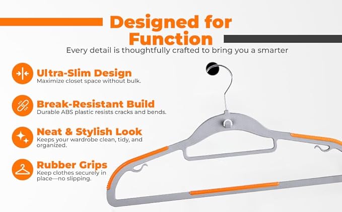 Plastic Hangers 10 Pack, Cascading Slim Space Saving Clothing Hangers with 360° Rotating Hook, Non Slip Clothes Hangers for Sweater Shirt, Heavy Duty Coat Hanger with Inner Hook for Closet, Grey