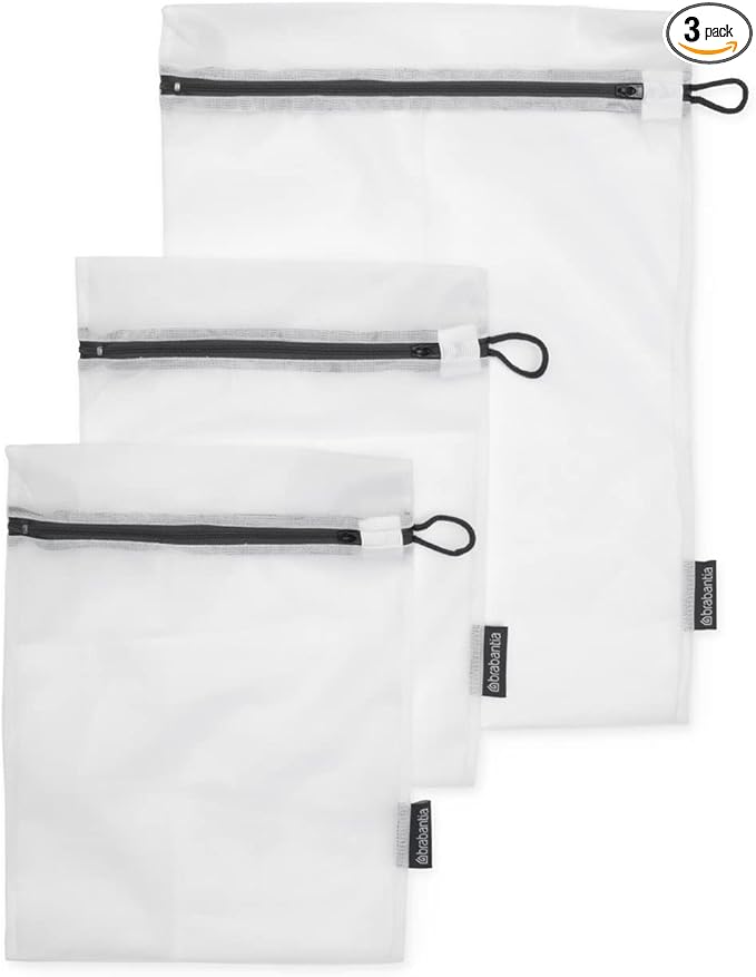 Brabantia 3-Pack Mesh Zip Up Laundry Bags (White) for Washing Machine Delicates, Face Masks, Socks, Bras (1 x Medium, 2 x Small) Organizer, Travel Bags