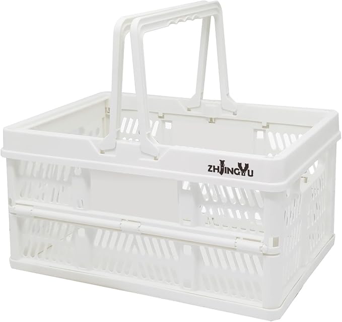 Plastic crates for storage,plastic baskets for organizing,14.96inch* 9.84inch* 7.87inch,Foldable Shopping crate with Handles,collapsible storage crate,basket for car Garden Kitchen,Bathroom,office