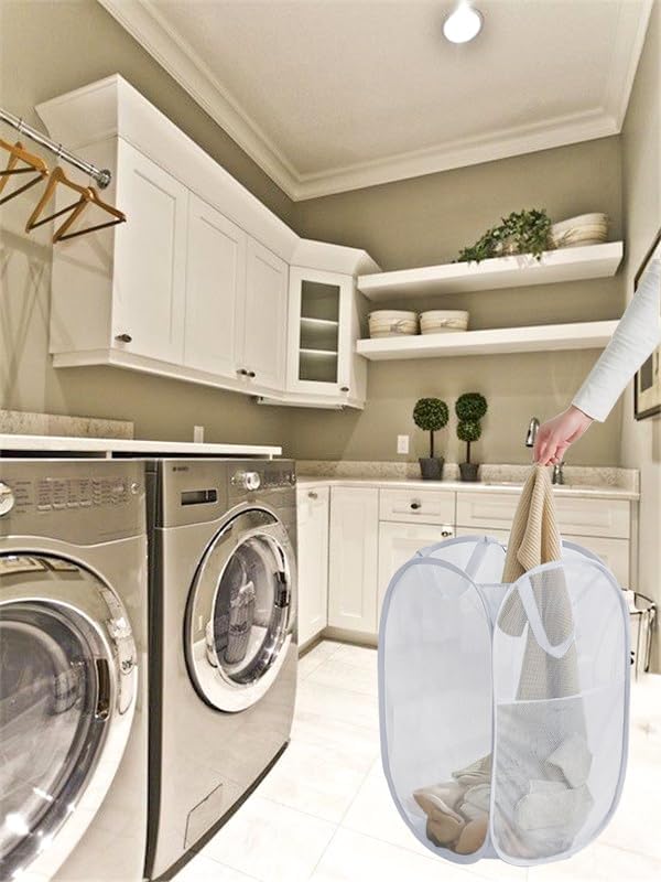 Pack of 2 Pop Up Mesh Laundry Hamper for Cruise, Collapsible Laundry Basket Space Saving, Large Side Pocket, Easy to Carry Handles