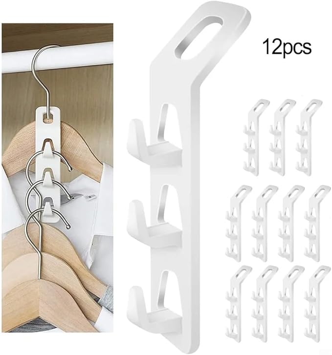 Space Saving Clothes Hanger Hooks, Multi Function Cabinet Organizer with 3 Hooks per Hanger, Connectable Wardrobe Space Saver for Pants Bags Accessories, Heavy Duty Thick PP