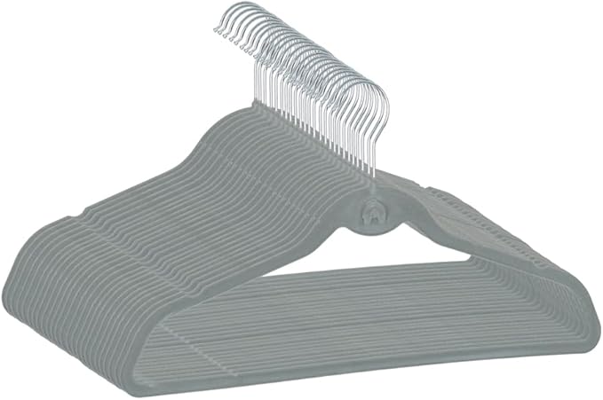 Heavy Duty Velvet Hangers with Cascade Hook, Durable, 360 Degree Rotatable Hook (30, Grey)
