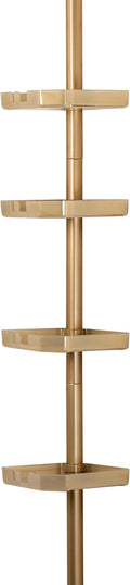 Bath Bliss 4 Tier Tensions Corner Shower Caddy | Shelves | Adjustable 48“-101” | Bathroom Organizer | Bathtub and Shower Stall | Holds Large Bottles | Soap | Shampoo | Washcloths | Gold