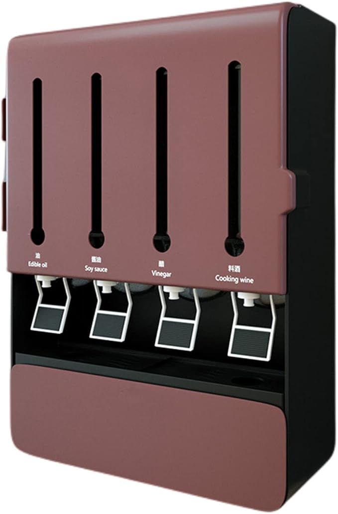 Kitchen Shelf Wall Mounted Spice Rack Multi-Functional Condiment Storage Box with Push Tap No Punching Seasoning Box High Capacity,Brick red