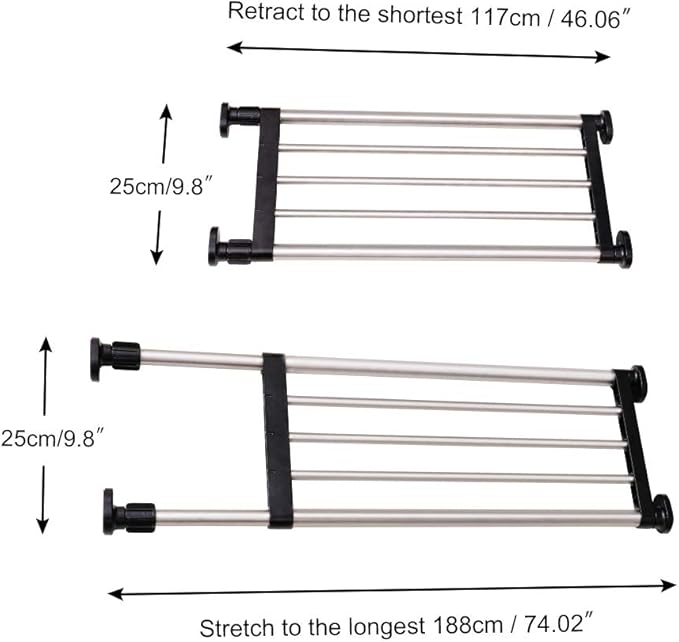 BAOYOUNI Adjustable Closet Shelf Expandable Shelves Tension Rod Hanger Space Saving Storage Rack Organizer Divider for Wardrobe, Cupboard, Kitchen, Bathroom Use, Black, 2 Pack