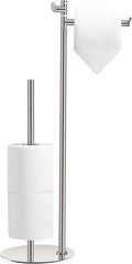 BGL Toilet Paper Holder Stand, SUS304 Stainless Steel Brushed Nickel, Weighted Base, Holds 5 Jumbo Rolls, Space-Saving Modern Bathroom Storage with Built-in Hook