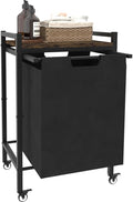 14.5 Gal Large Laundry Hamper with Wheels, Pull-Out & Removable Sorter Bags, Freestanding Clothes Basket Organizer for Clothing or Toys in Bathroom and Living Room, Rustic Brown and Black