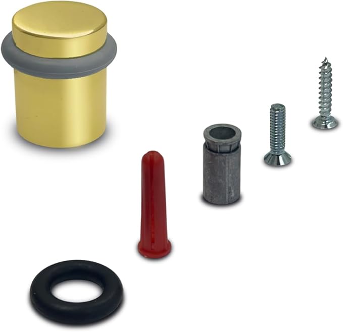 QCAA Cylindrical Floor Mount Door Stop, Height 1-1/2", Solid Brass, Polished Brass Lacquered, Made in Taiwan, 1 Pack