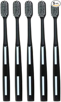 Adult Manual Hard bristled toothbrushes with Cover, Big Head Medium Size,for Cleaning Smoke Stain, Tartar, Coffee Stain, Tea Stain.【Hard Bristle Black toothbrushes,5 Count (Pack of 1)】