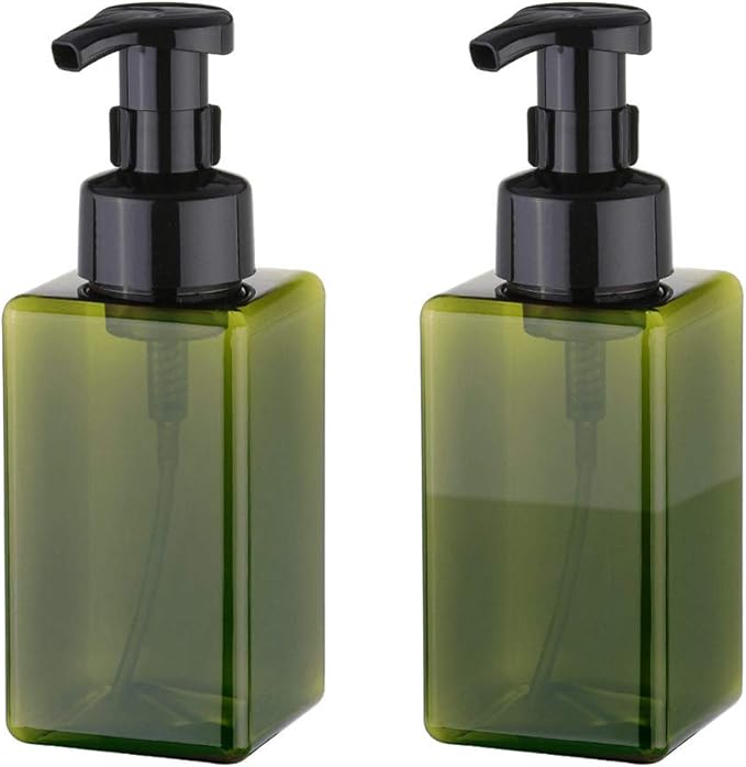 UUJOLY Foaming Soap Dispenser, 450ml (15oz) Refillable Pump Bottle Plastic for Liquid Soap, Shampoo, Body Wash (2 Pcs) (Green)