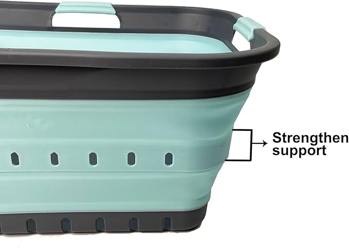 SAMMART 42 (11 Gallons) Collapsible Plastic Laundry Basket, Foldable Pop Up Storage Container/Organizer, Space Saving Hamper, Portable Bin for Dorm Room Bathroom (2, Grey/Lake Green)