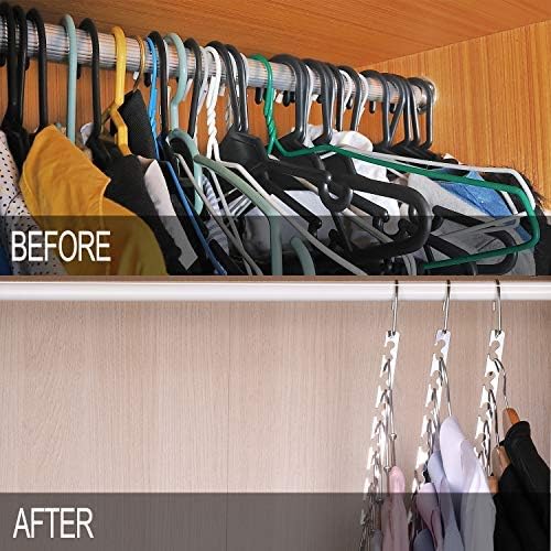 Meetu Space Saving Multifunctional Clothes Hangers - Stainless Steel 6X2 Slots Magic Cascading Hanger - Updated Hook Design Closet Organizer (Pack of 12)